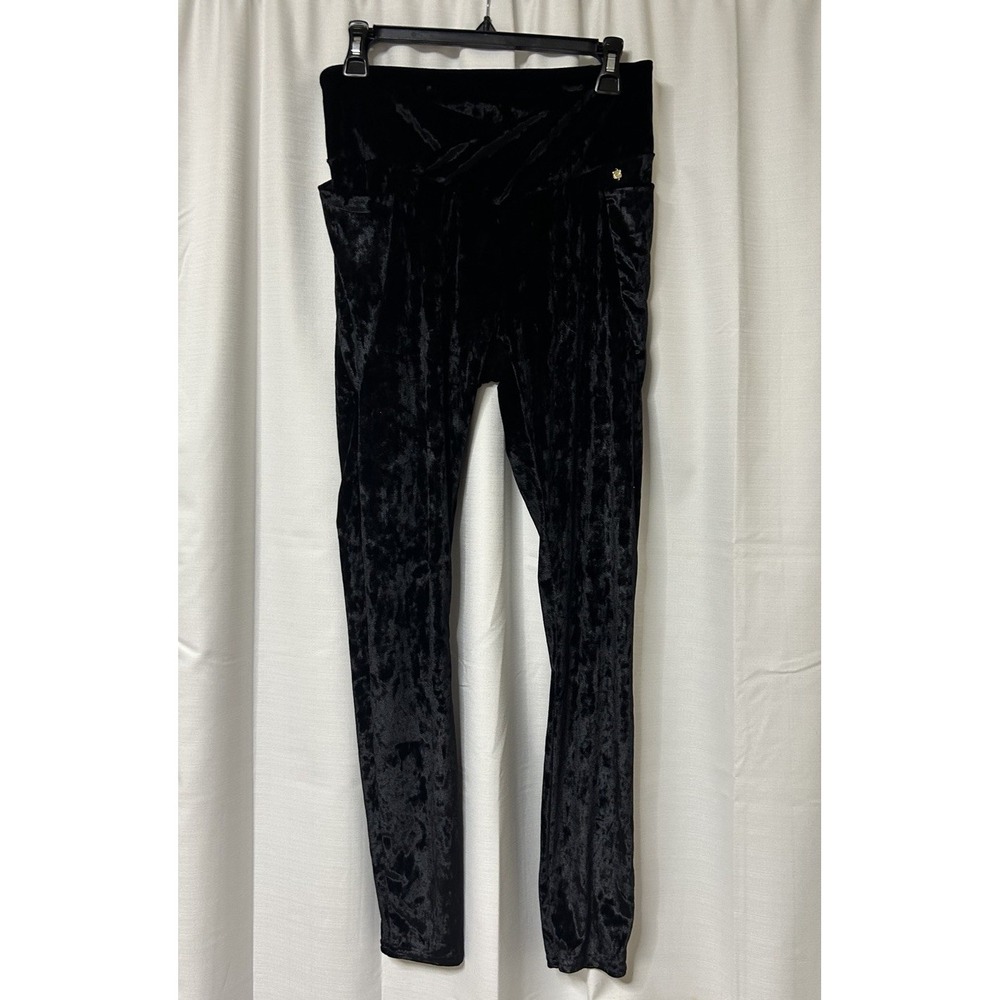 Fabletics Crossover Crushed Velvet Leggings Black Velour Women's L